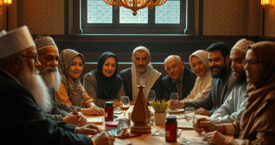 Secularism 9 people of different religion seating on table