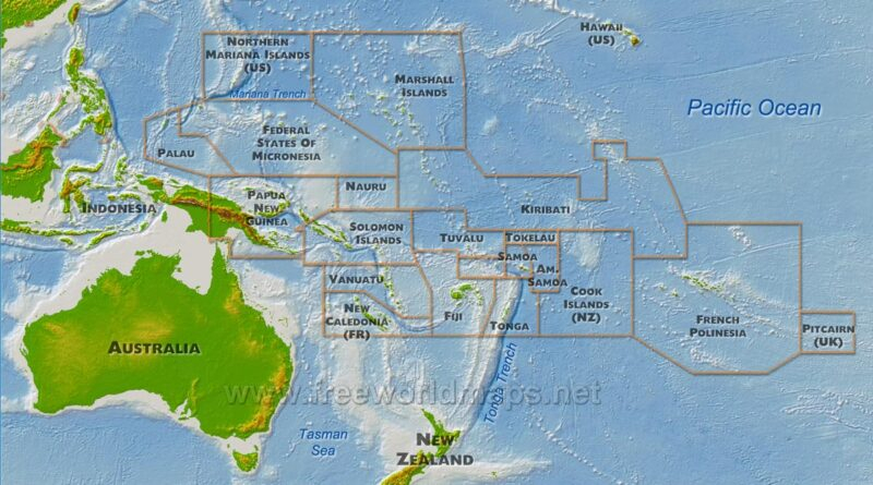 oceania map physical big